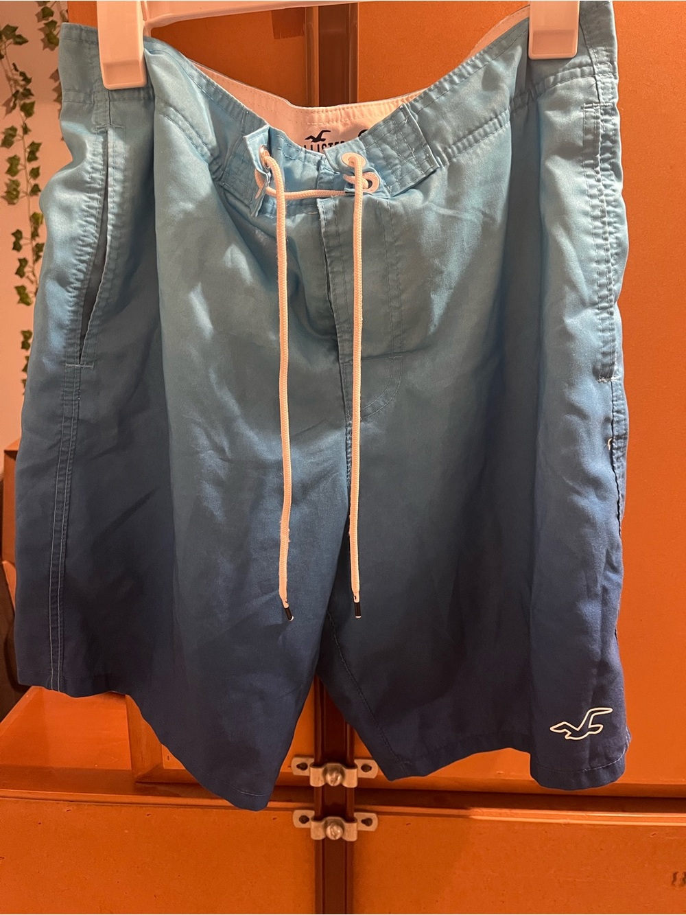 Hollister Ombre Teal to Navy Swim Shorts with Drawstring